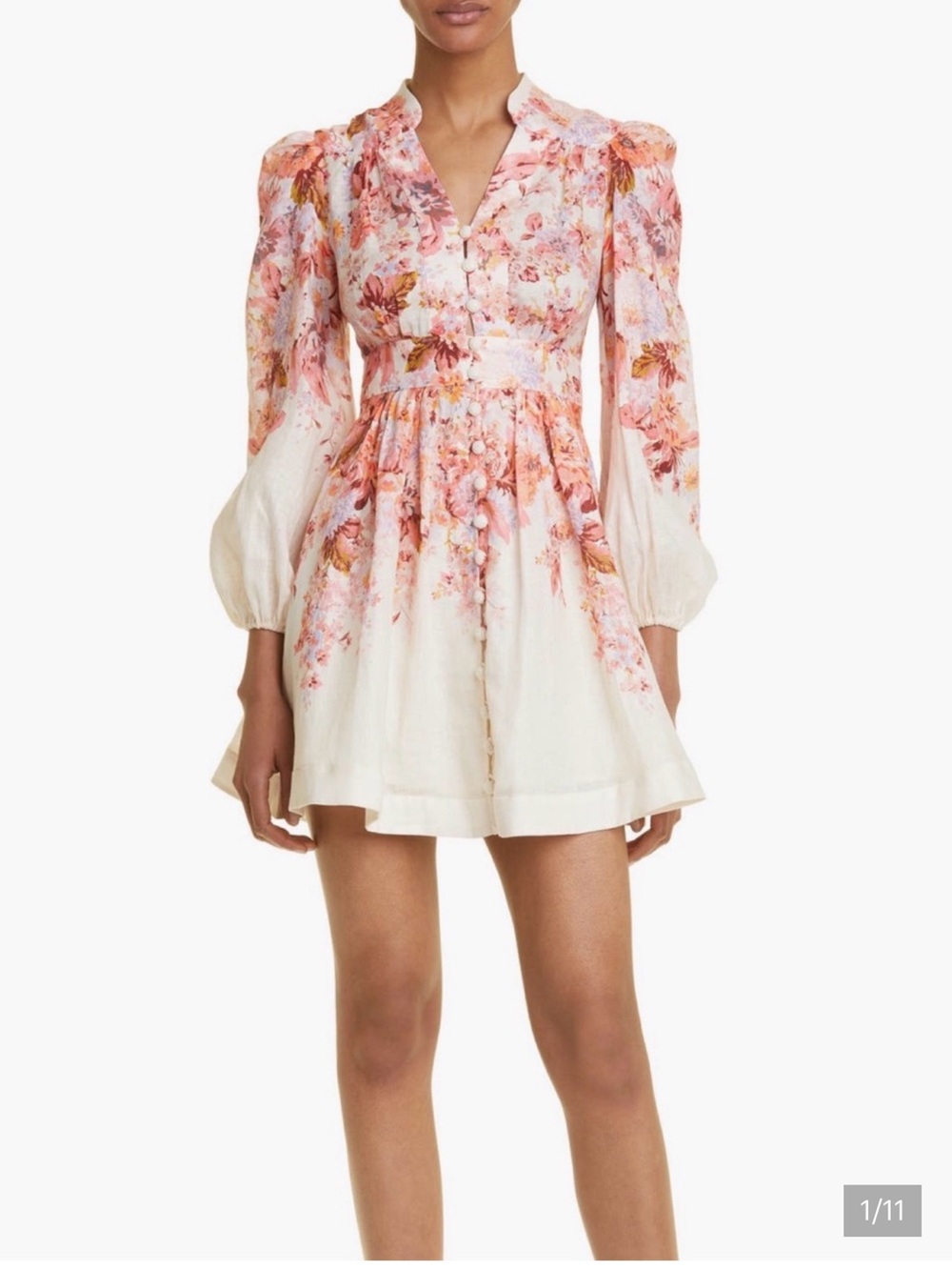 Zimmermann Pink and Cream Floral Puff-Sleeve Mini Dress